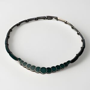Vintage Taxco Mexico 950 Green Inlay Sterling Necklace